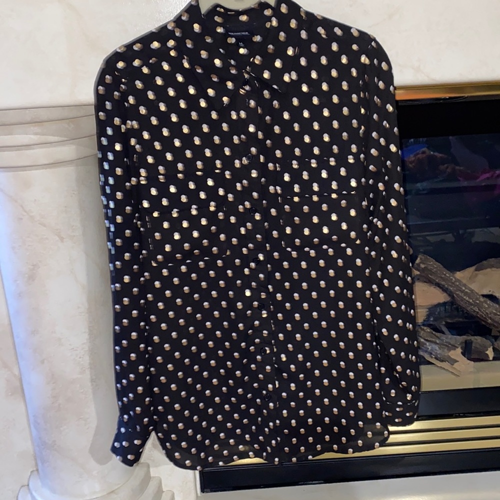 Who What Wear L/S Collared Button Up Blouse Medium Metallic Dot